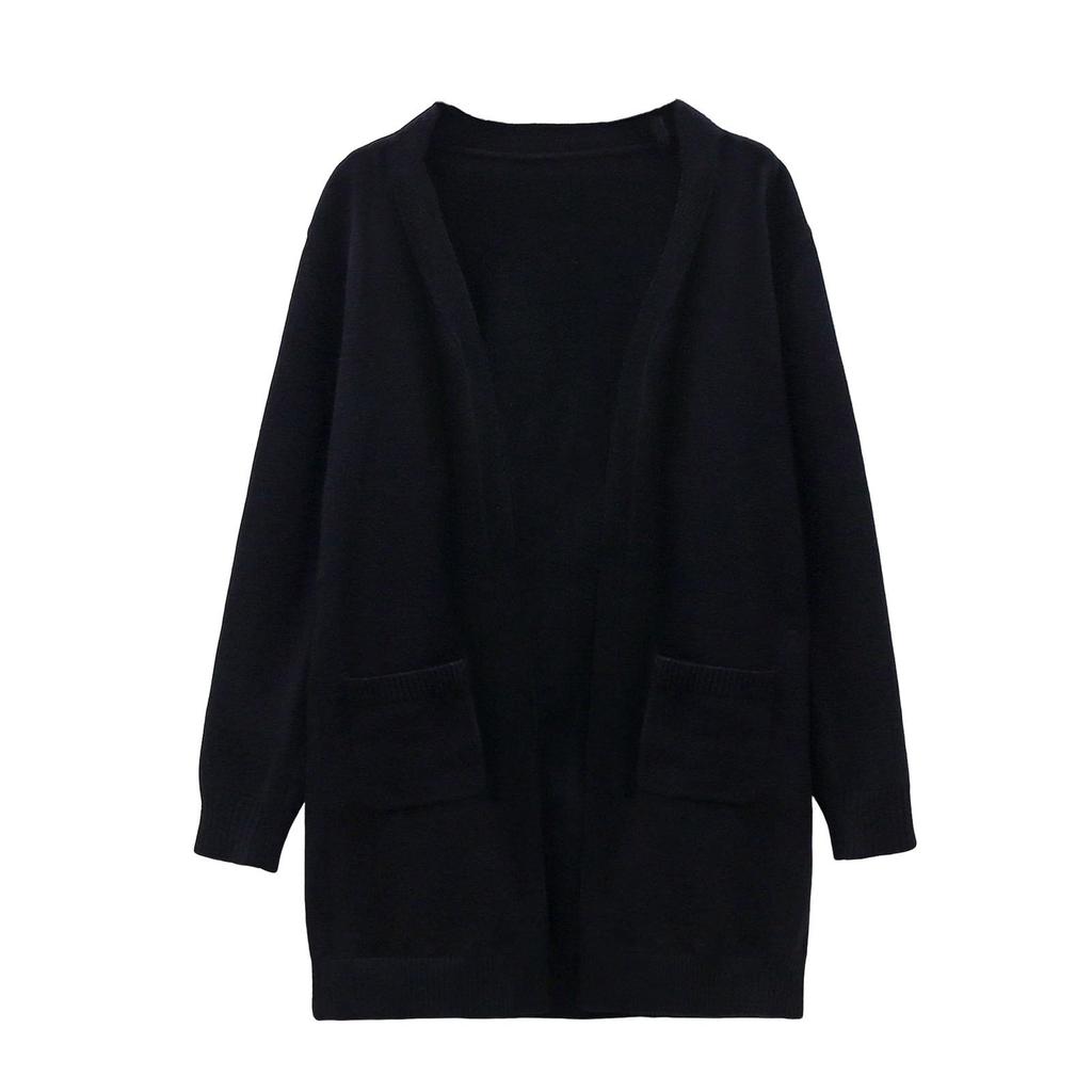 Damenmode - Farbiger übergroßer Strickcardigan mit Tasche, langer Pullover, Freizeitjacke