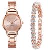 Fashion Roman Numeral Women's Watch & Bracelet Set with Diamond Inlay