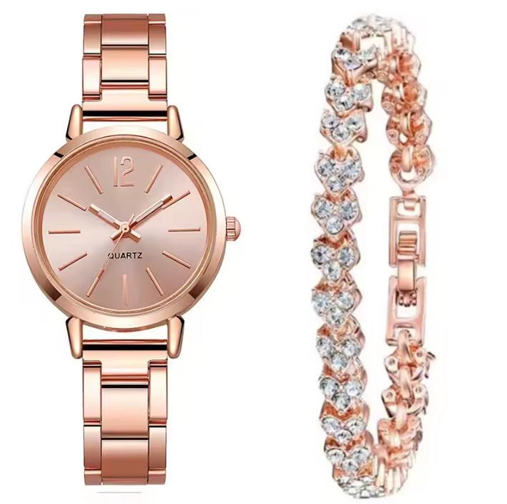 Fashion Roman Numeral Women's Watch & Bracelet Set with Diamond Inlay