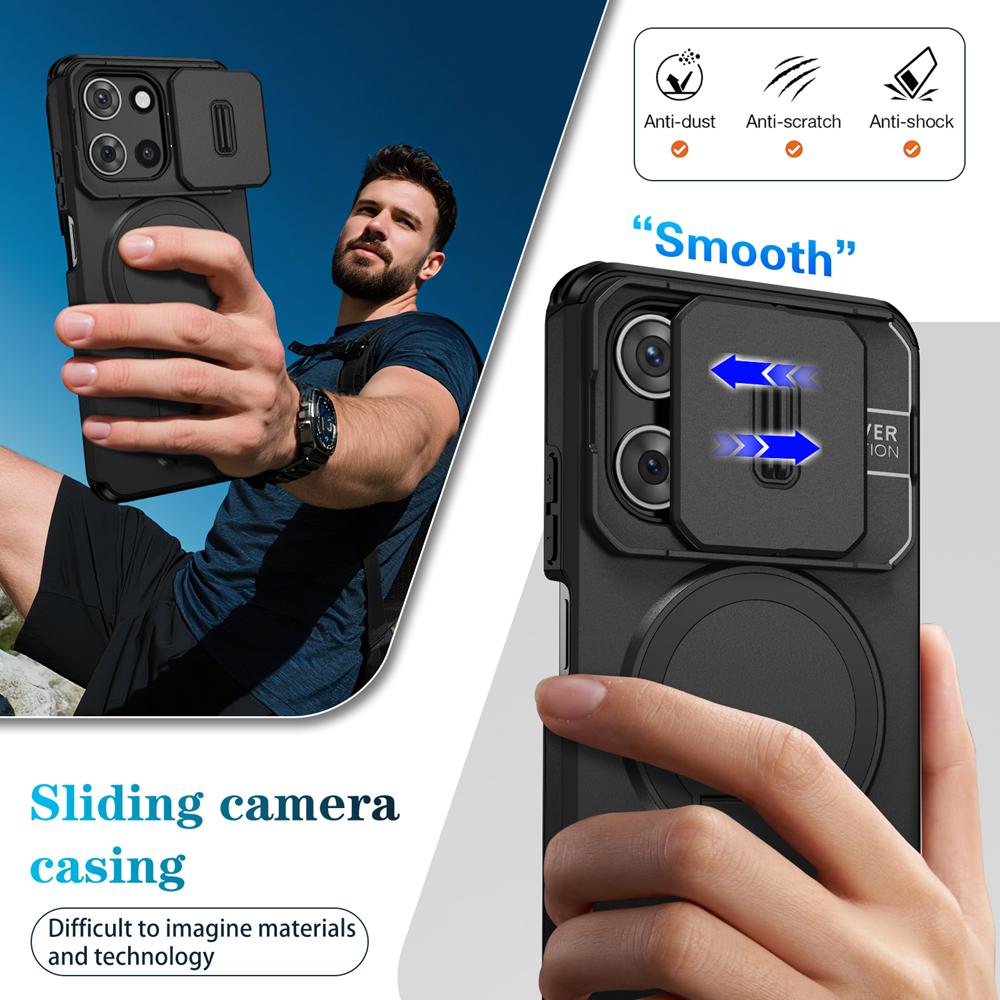 KEYSION Shockproof Armor Magnetic Case for Motorola MOTO G 5G 2025 Slide Camera Protection Kickstand Phone Cover for Edge 2025