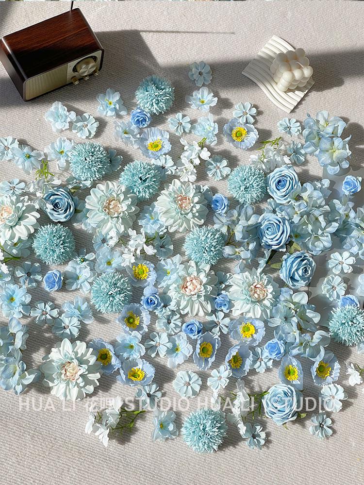Blue Series Mix & Match DIY Handcrafted Small Flower Heads for Hairpins, Headdress, Wreath, and Flower Wall Decoration