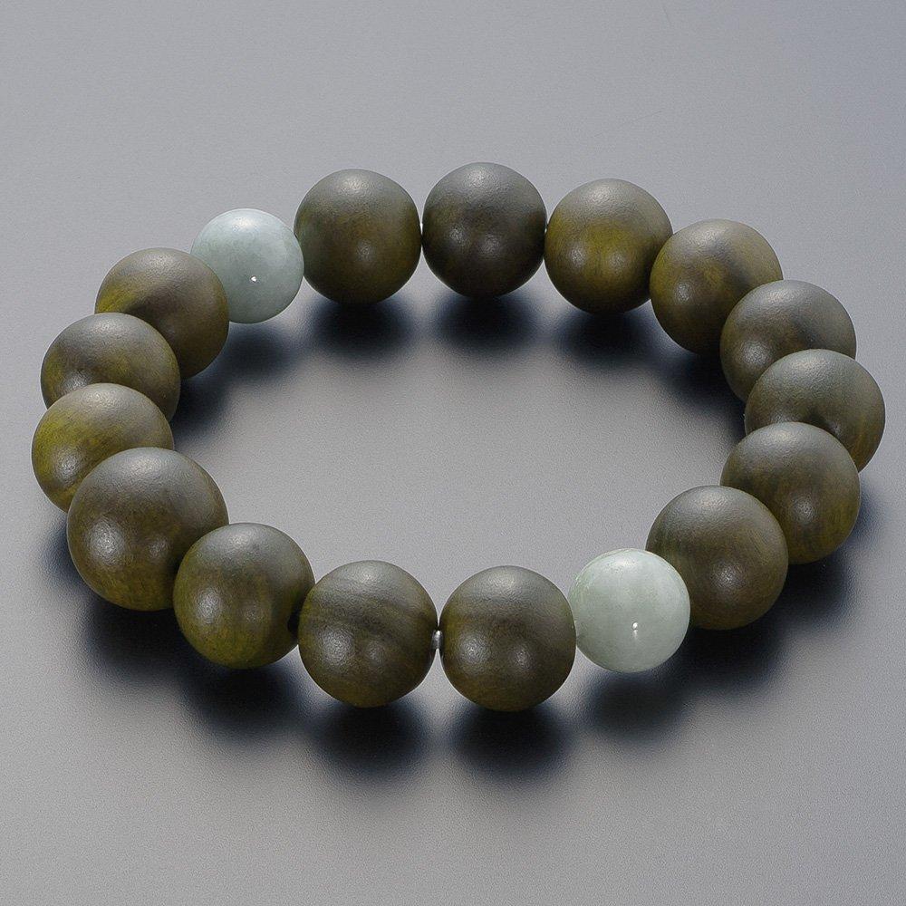 Buddhist Altar Shop Takita Shoten Special Selection Bracelet Prayer Beads Wooden Bead Bracelet Green Sandalwood of 2 Heaven Burmese Jade 14mm Beads