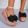 Plus Size Bow Slippers Women's Cloth Cover Platform Beach Slippers