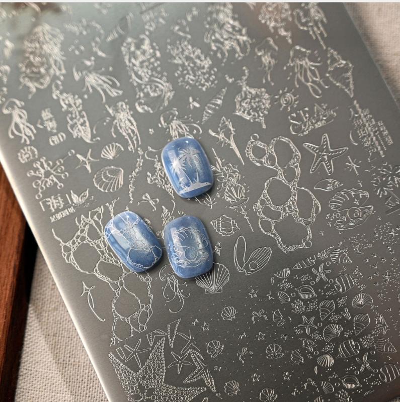 Stainless Steel Nail Art Stamping Plate with Ocean Themed Suitable for Enhancing Visual Appeal in Holiday Decorating