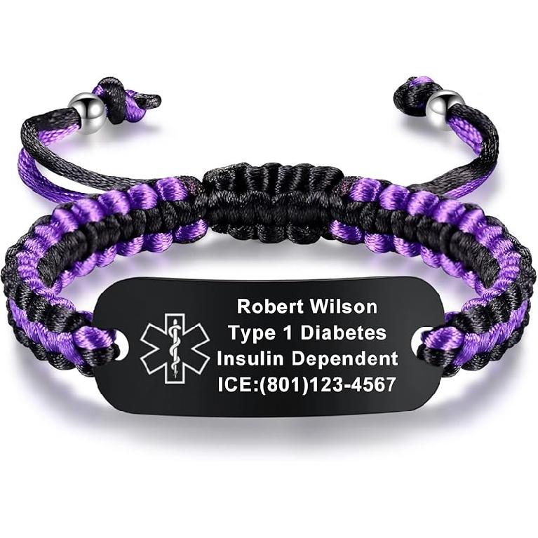 Medical Alert Bracelets for Women Personalized | Medical Alert ID Bracelets | Tow-Tone Polyester Rope Handmade Braided Emergency Bracelet, Adjustable