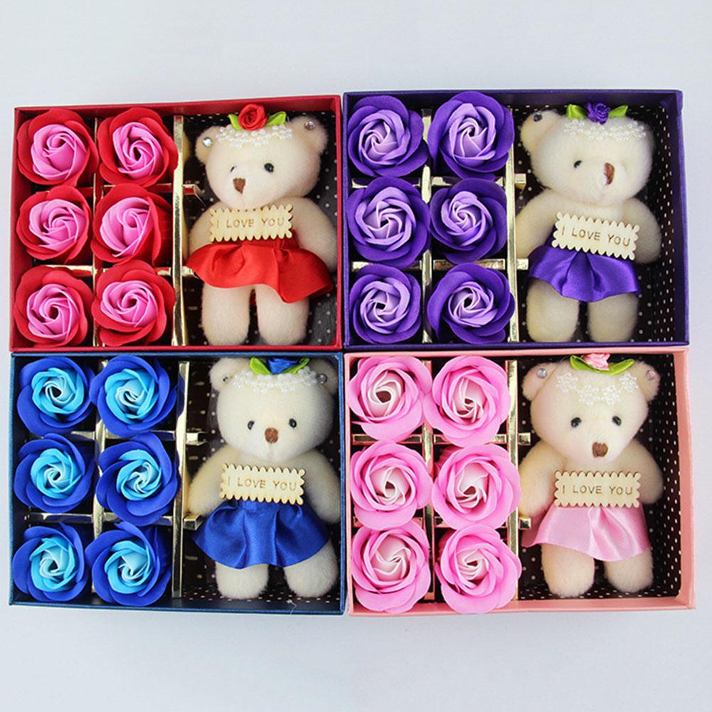Romantic Life Bear Flower Doll Valentine Rose Artificial Soap Day Gift 6Pcs Partyation