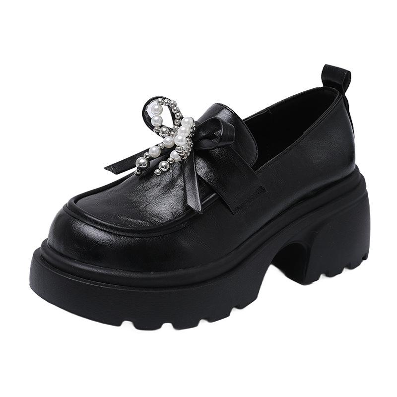 Platform women's autumn skirt British style small leather shoes bow casual shoes