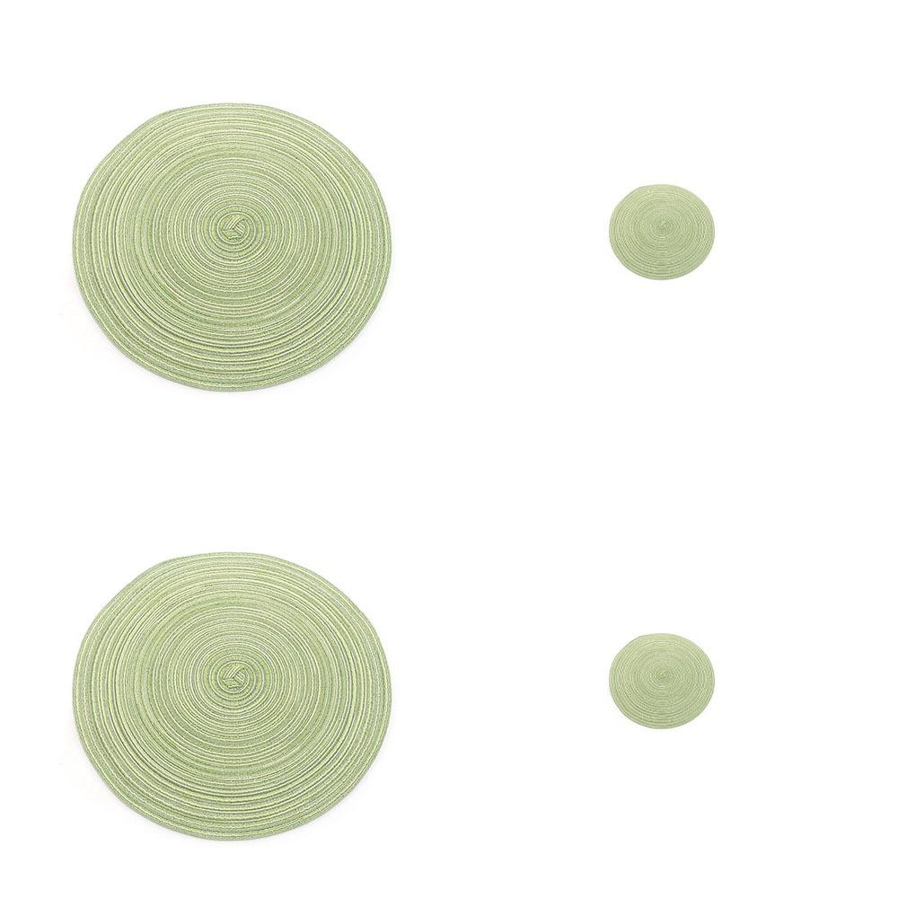 4pcs/Set Vintage Round Woven Placemats Heat Resistant Washable Braided Place Mats Non-Slip Dish Plate Pot Mat Dining Table