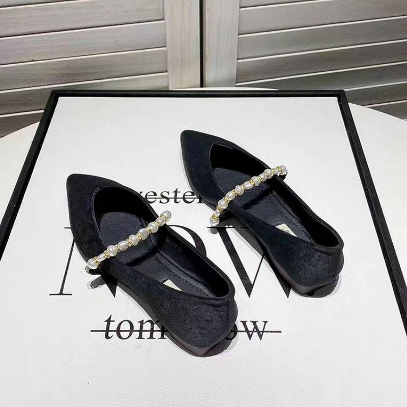 Fashion Flat Shoes for Women 2025 New Pointed Pearl Flat Sole Single Shoes for Women Mary Jane Shoes Size 41 43 44 Ladies