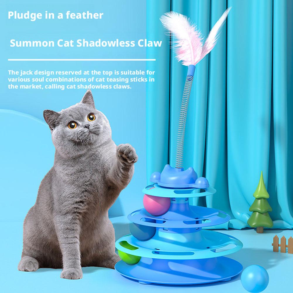 Pattern Feather Cat Toy, Three-Layer Rotating Tower With Ball, Indoor Cat Interactive Funchristmas, New Year Pet Toys