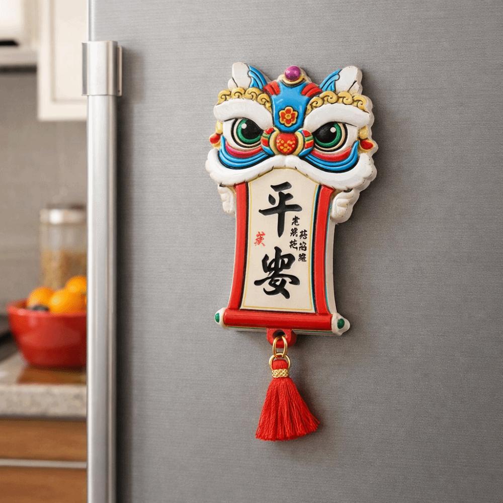 Cartoon Lion Dance Refrigerator Sticker 3D Relief Spring Festival Magnet Sticker Souvenir