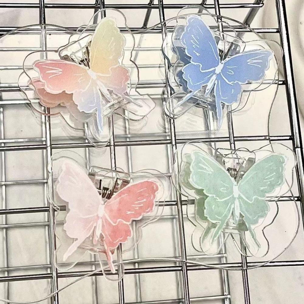 Gradient Butterfly Cute PP Clip Paperclip Cartoon Memo Clip Acrylic Paper Clip  Desk Organizer