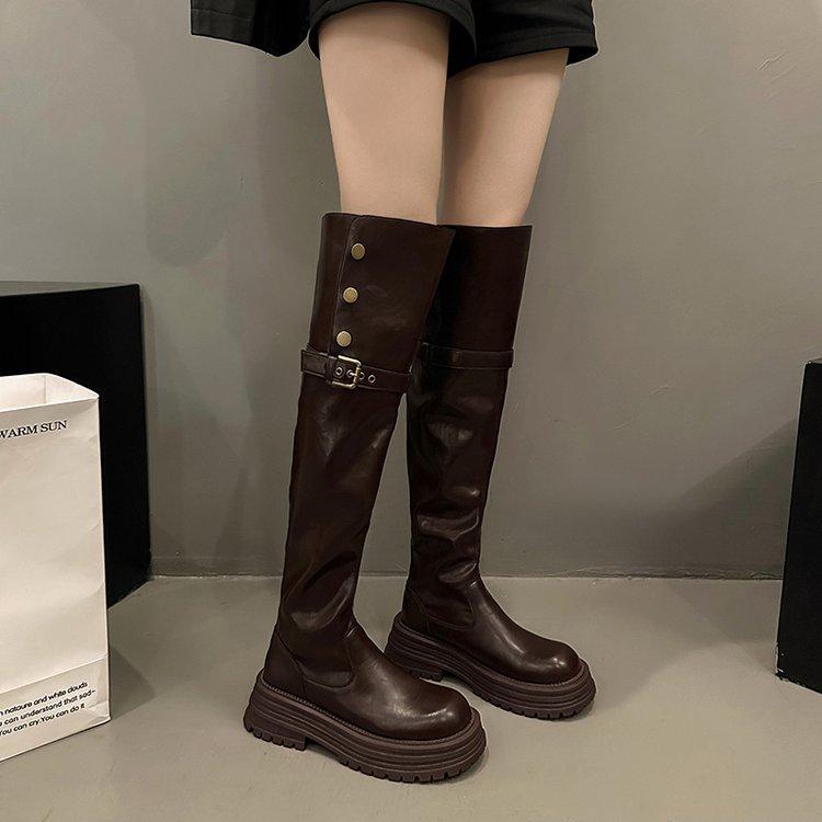 Two over-the-knee boots for women's 2025 new autumn and winter fleece fur high knight boots slim flat boots