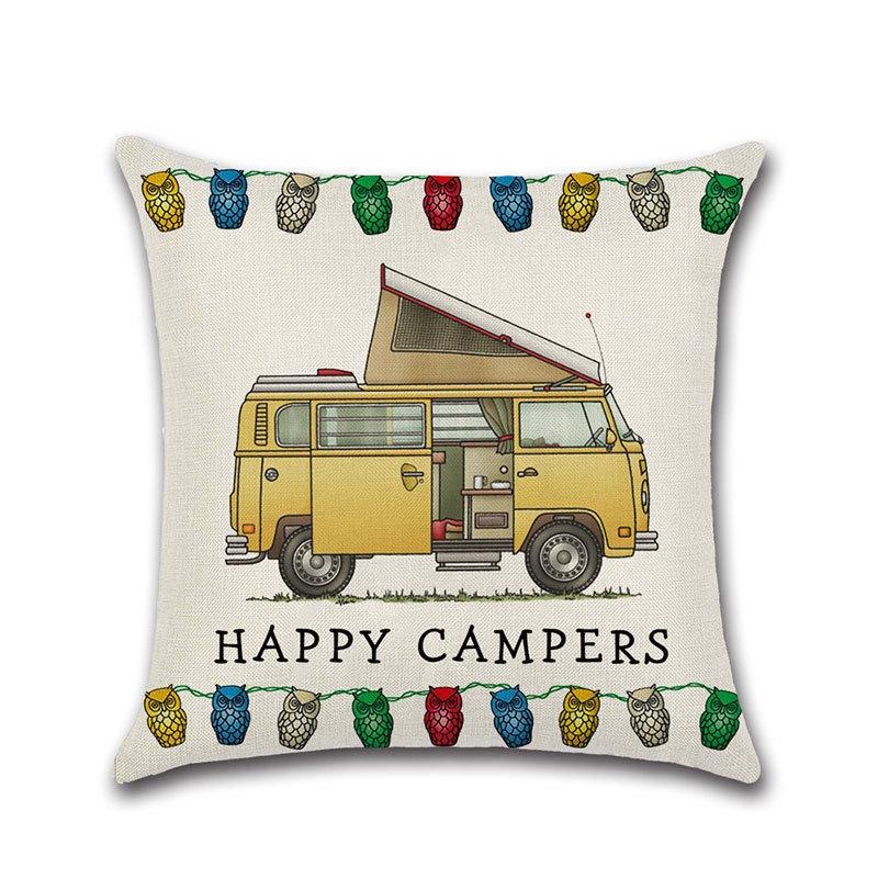 Ornate Happy Campers Sofa Throw Cushion Cover Ideal For Home Dcor