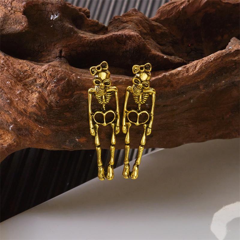 New Asymmetric Skull Skeleton Drop Earrings for Women Girls Vintage White Ghost Dangle Earring Halloween Party Jewelry Accessory
