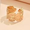Gold-Plated Stainless Steel Open Ring - Women's Trendy Leaf Design