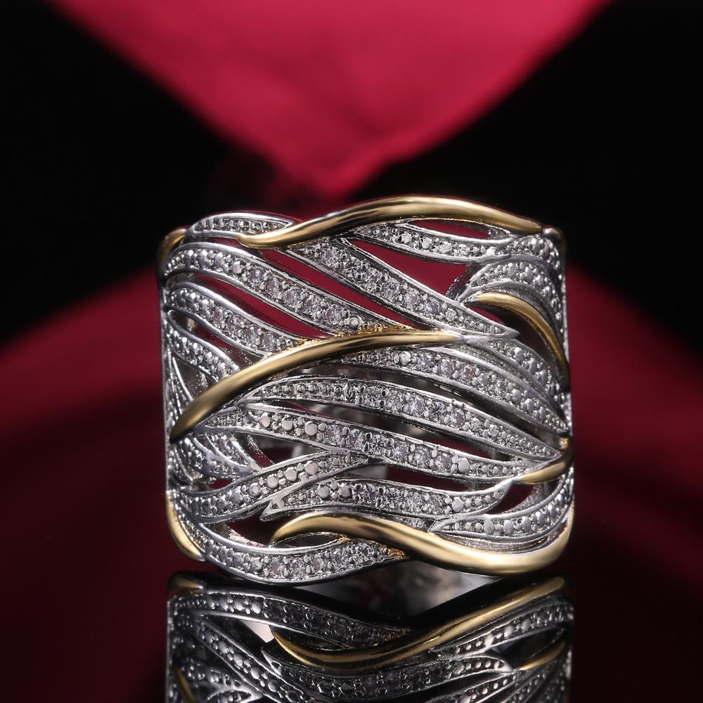 Bestselling Two-tone Gold Ring with Micro-inlaid Zirconium - Trendy Multi-layer Design Size 9