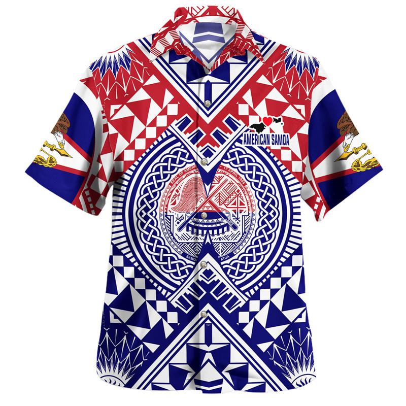 Vintage Fashion 3D Polynesian Samoa Flag Print Shirts For Men Samoa Emblem Graphic Shirts & Blouses Kid Streetwear Short Shirts