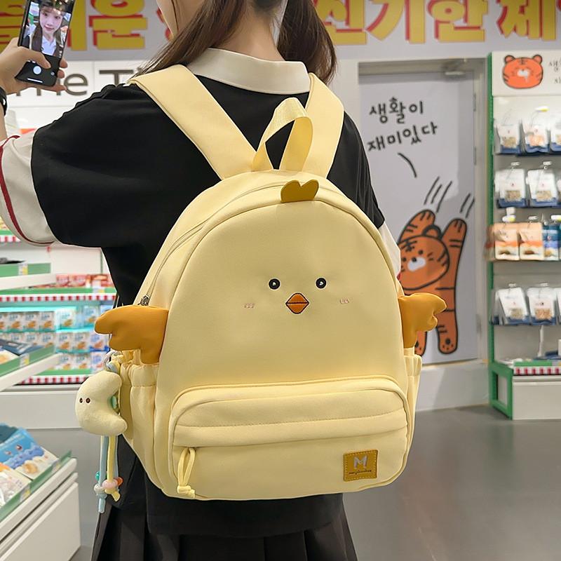 Cute Cartoon Chicken Design Children's Casual Backpack With Plush Pendant For School And Casual Outings