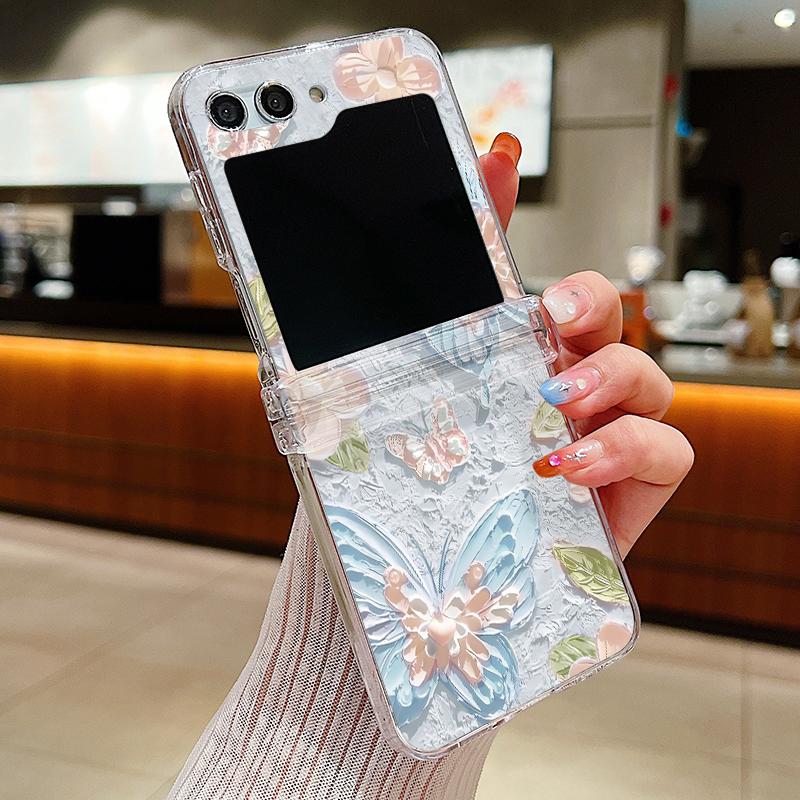 For Samsung Galaxy Z Flip6 Flip5 Flip4 Flip3 Shockproof Colorful Oil Painting Butterfly Patterned 3PCS Foldable Hard Pc Case Cover
