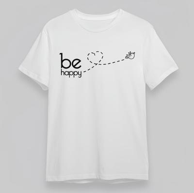 Women's Classic T-Shirt Be Happy Heart and Bird Flight Graphic Plus Size Tee