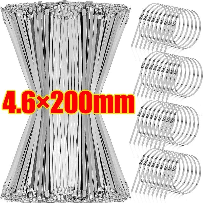 100Pcs Stainless Steel Cable Ties Metal Zip Ties Strap for Exhaust Wrap Multi-Purpose Heavy Duty Self-locking Fastening Ring
