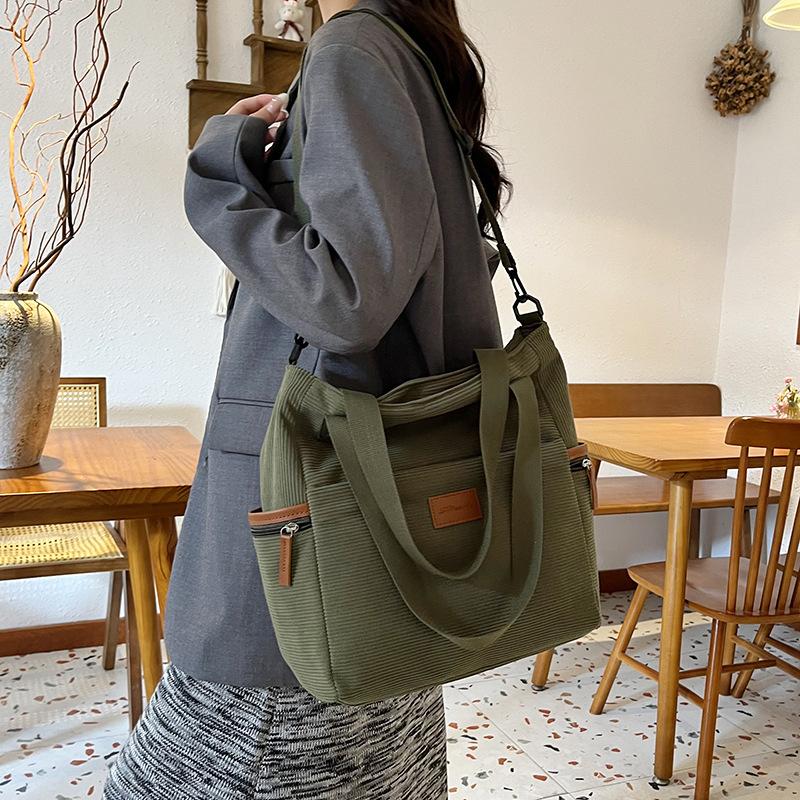 Corduroy Bag Female Niche Design Trendy Large-Capacity Tote Bag Student Class Shoulder Oblique Span Bag