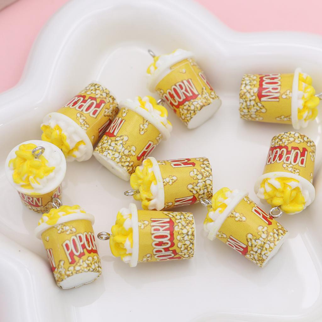 10Pcs 3D Resin Popcorn Bucket Charms Pendants For Jewelry Making Diy Handmade Bracelet Necklace Earrings Key Chain Accessories