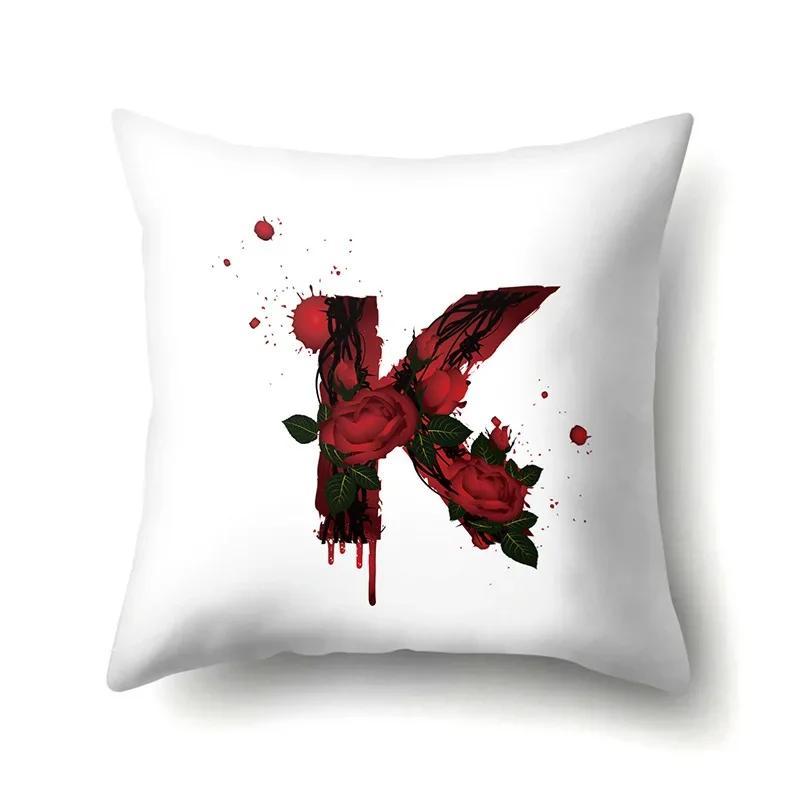 Red Rose English Letter Printing Pattern Cushion Cover Home Living Room Sofa Decoration Square Polyester Pillow