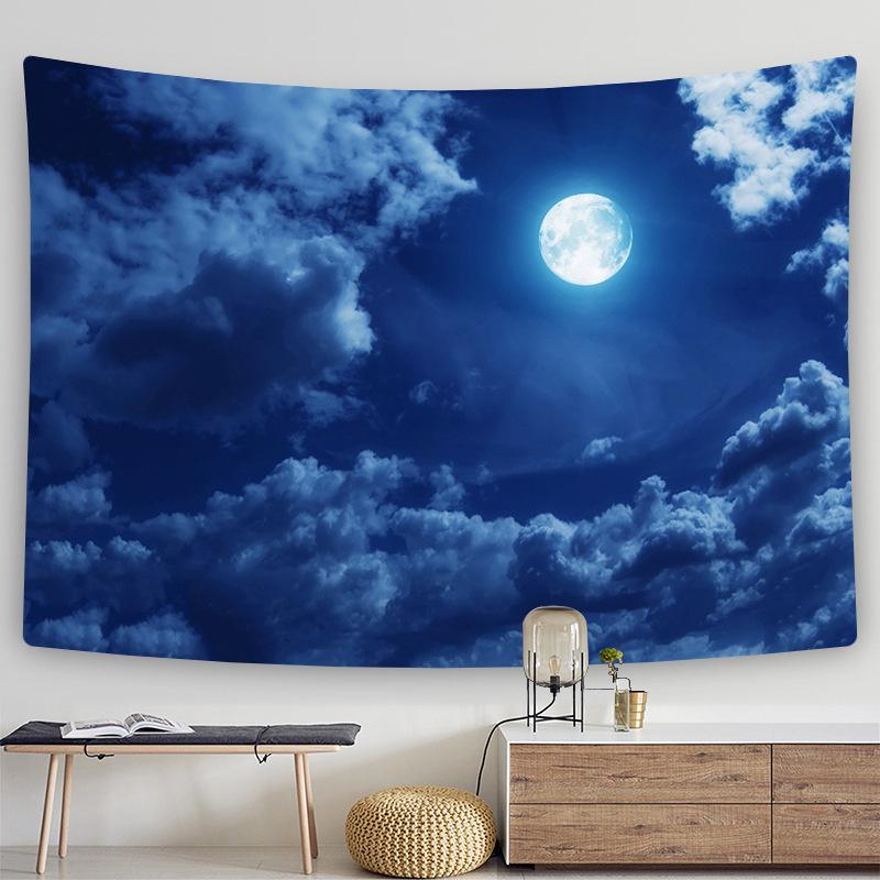Dreamy Forest Night Scene Aurora Print Pattern Tapestry Home Living Room Bedroom Wall Decor Background Cloth Tapestry