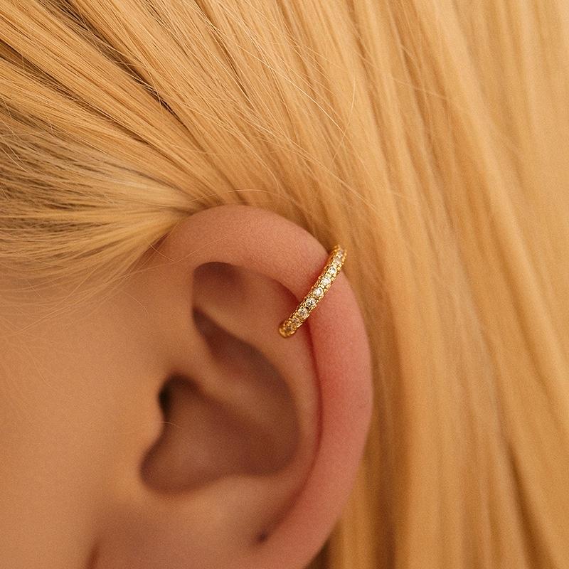 18K Gold-Plated Color-Preserving Cubic Zirconia C-Shaped Ear Cuff for Women Fashion Simple Ins Style Earrings Jewelry Gifts