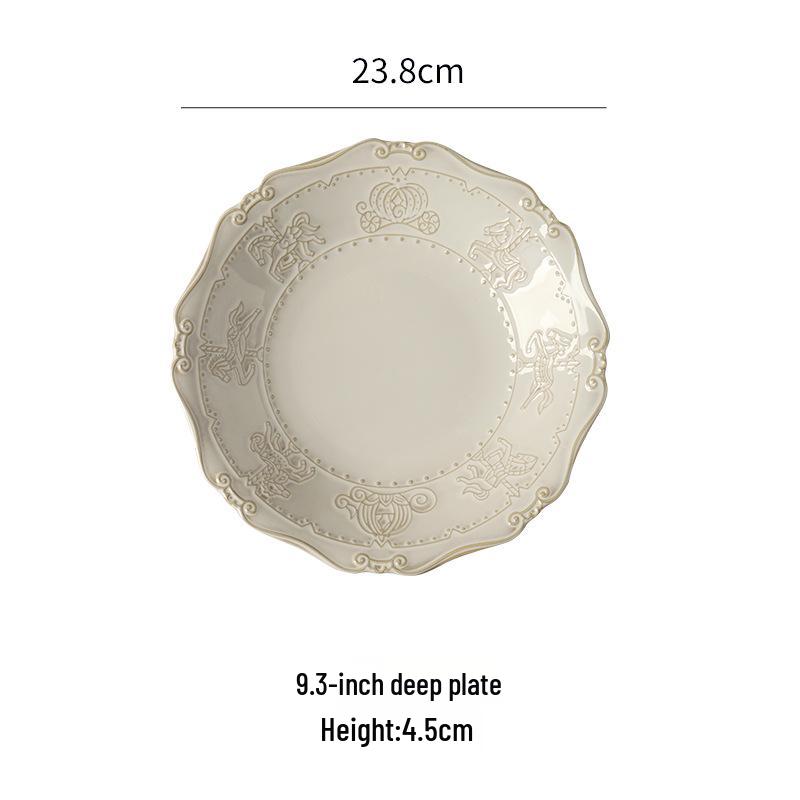 European-Style Embossed French Ceramic Tableware Set: Dinner, Soup, Bowl & Vegetable Plates, Saucers