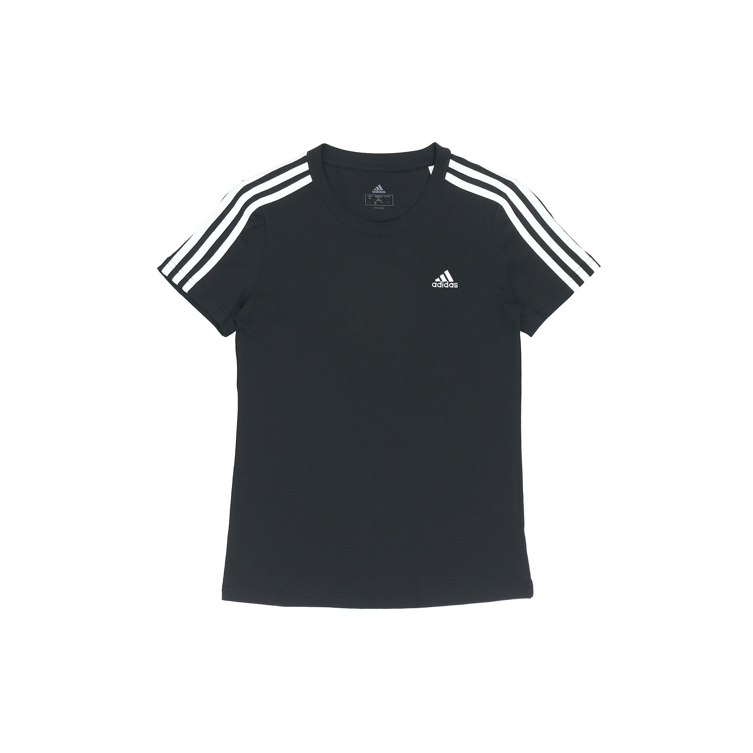

New adidas Women s Essentials Slim 3 Stripes Tee Black GL0784 XL