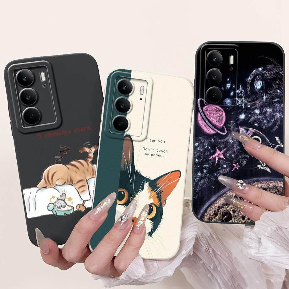 Pro telefon Realme C75 Pouzdro Tekutý Silikon Měkký Zadní Kryt Pro RealmeC75 4G Nárazník Drak Kočka Květina Motýl Luxusní Módní Taška