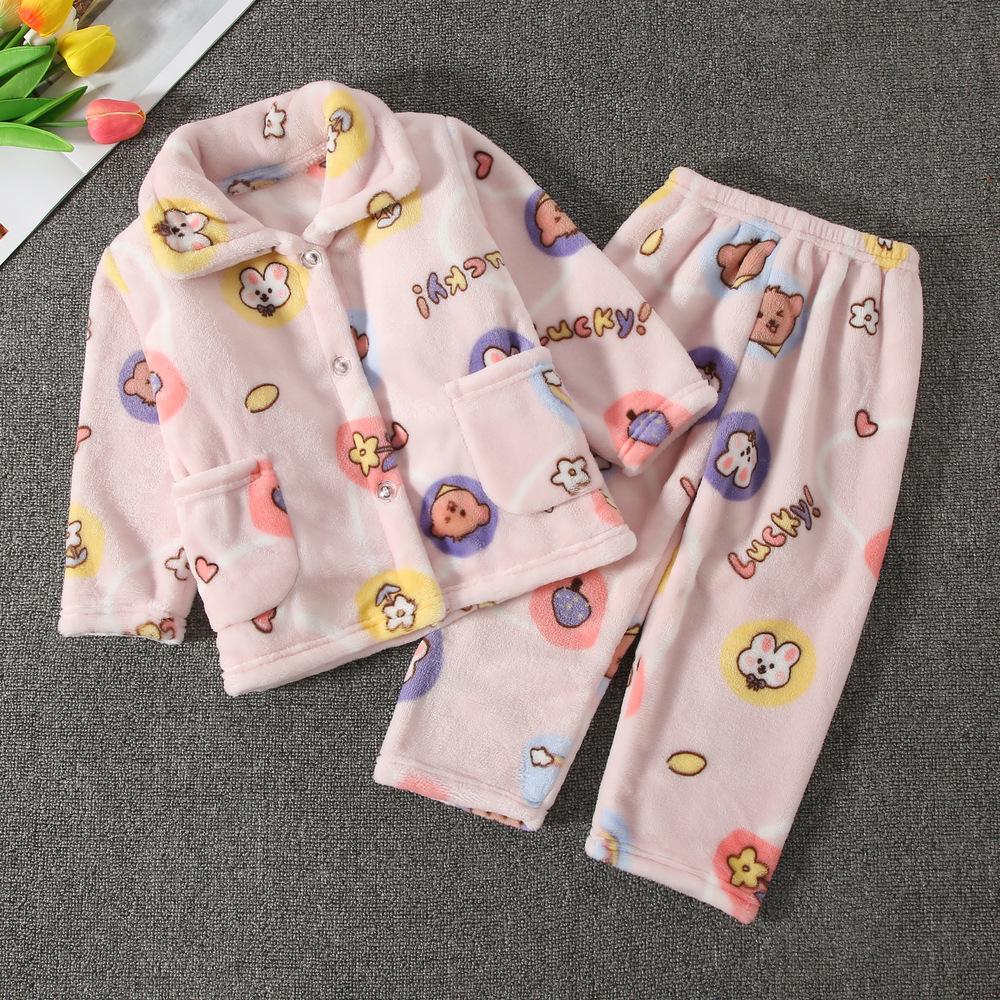 Set Pijama Flanel pentru Copii - Fleece Coral, Haine Toamnă/Iarnă, Îngroșat pentru Băieți și Fete