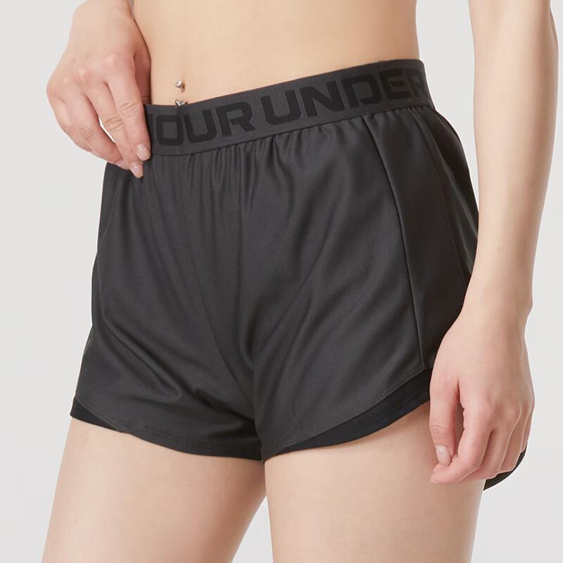Under Armour Mid-Rise Training Shorts with Letter Print Waistband Women Shorts Black 1362517-010