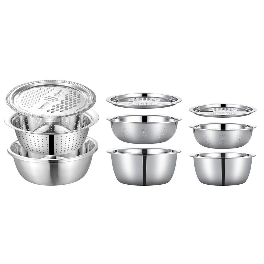 3 In 1 Multifunctional Steel Basin With Grater Washing Bowl Grater Strainer Slicer Ve L3K3