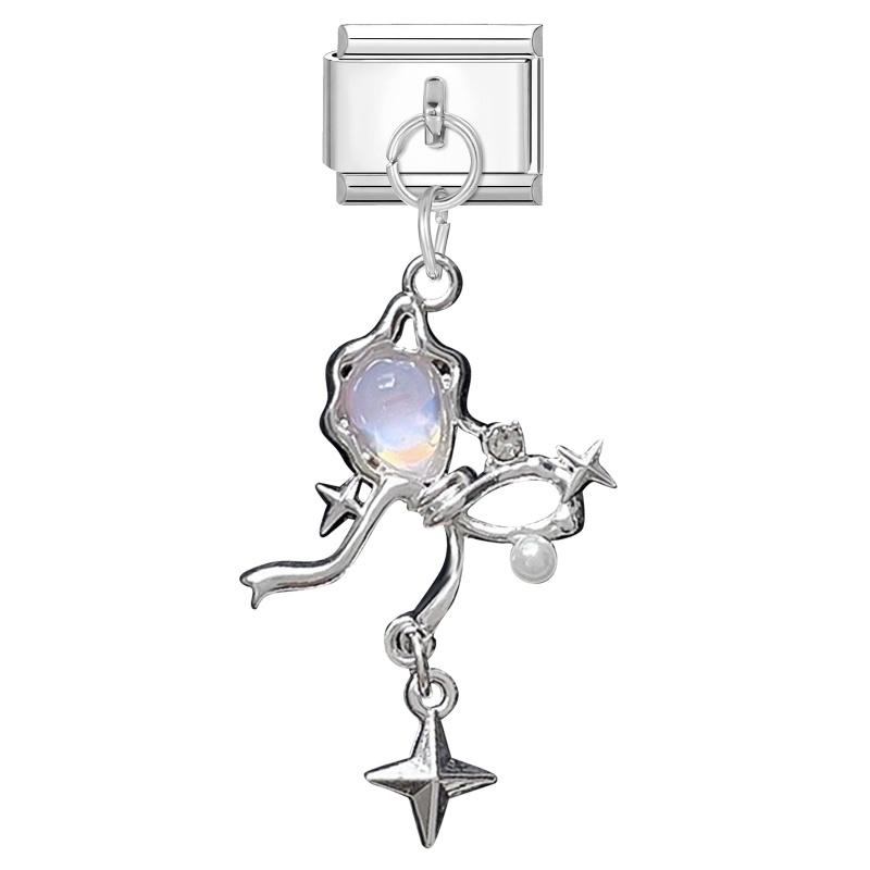New Shiny Bow Knot Butterfly Moon Star Zircon Pendant Italian Charm Link Fit 9MM Bracelet Stainless Steel Women Men DIY Making