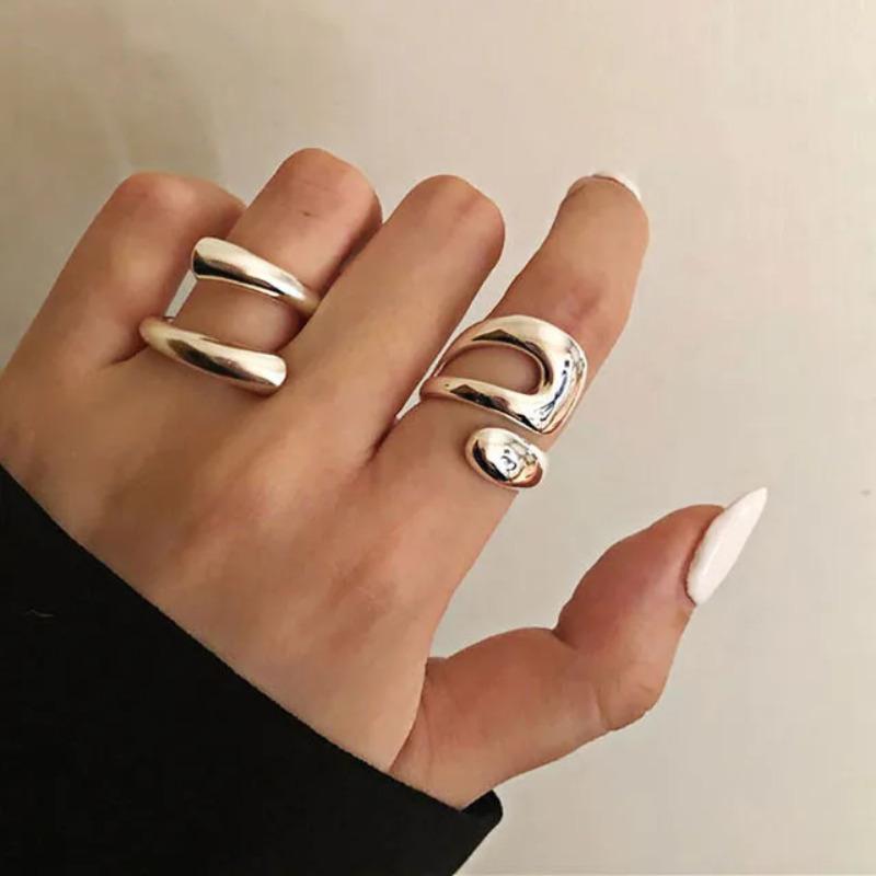 Silver Smooth Rings For Women hollow out chain Jewelry Beautiful Finger Open Rings For Party Birthday Gift