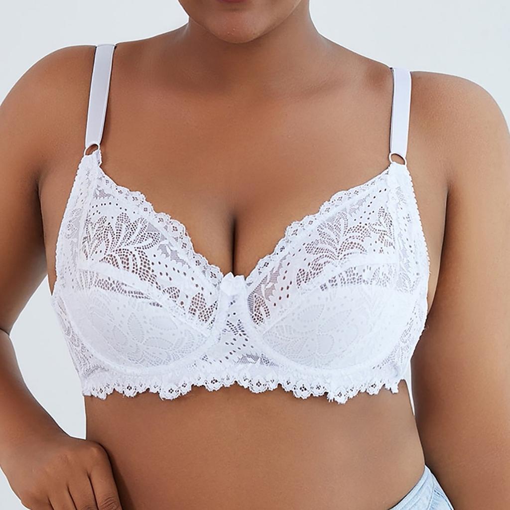 Women's Large Size Lace Underwear Ultra-thin Breathable Lingerie Translucent Push-up Bra CD Cup Large Breasts