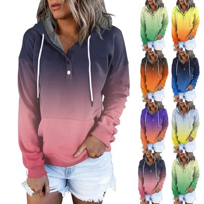 Women's Casual Fashion Vintage Print Long Sleeve Button Pullover Hoodies Sweatshirts