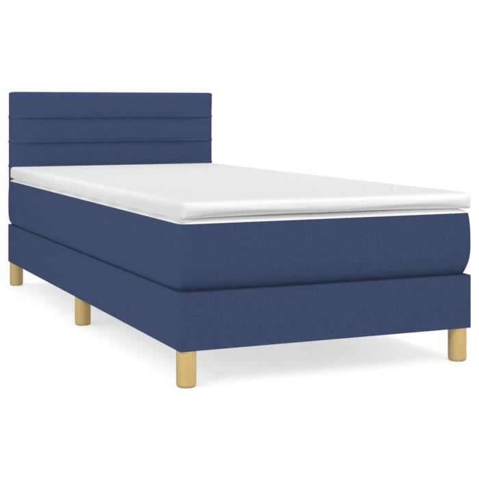 3140655 vidaXL Lit à sommier tapissier avec matelas Bleu 80x200 cm Tissu