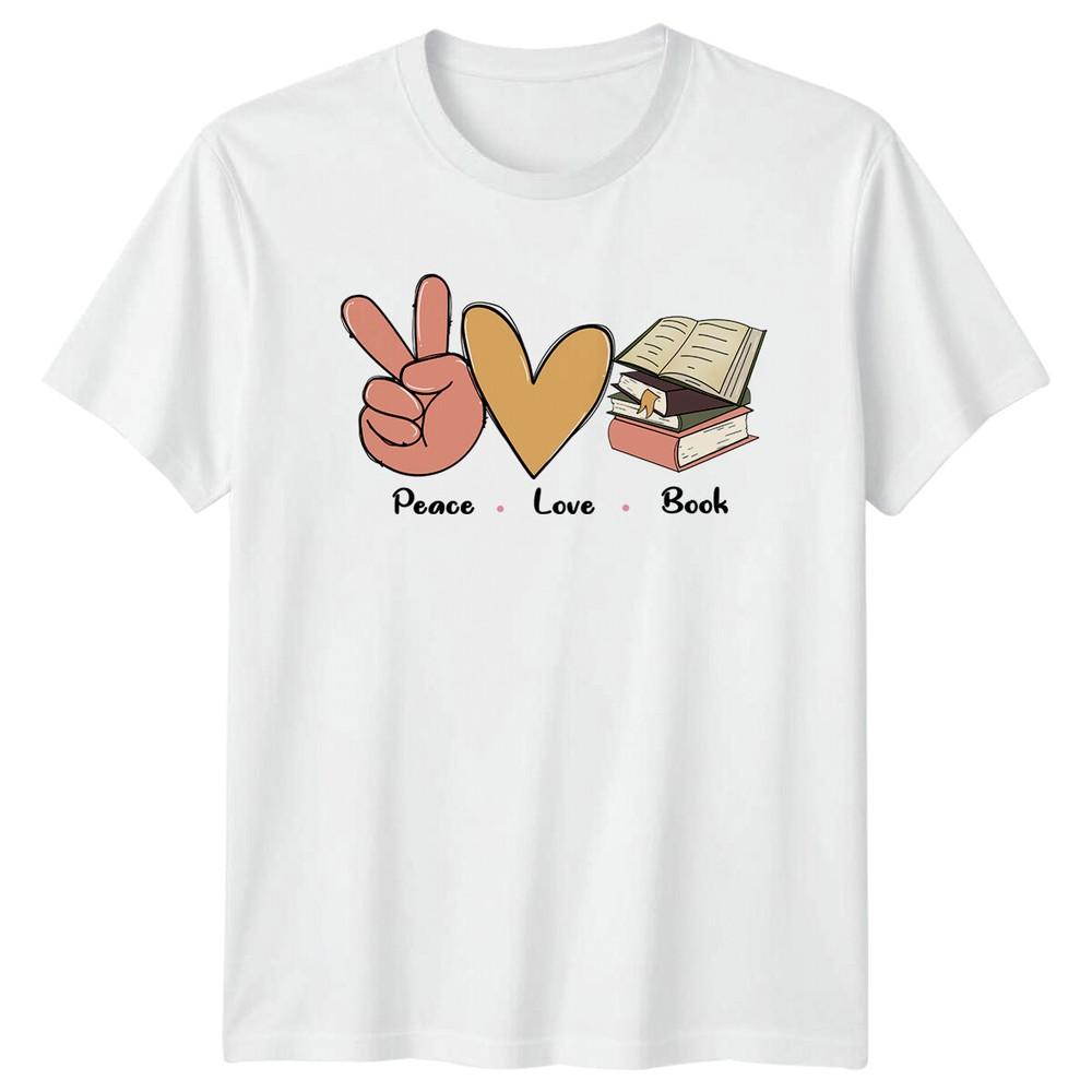 Peace Love Book TShirt Book Lover Reader TShirt S