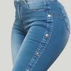 High Waist Multi Pockets Button Fly Hip Lifting Flare Jeans Washed Rivet Decor