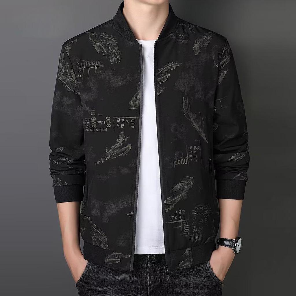 Men's 2025 Autumn/Winter Letter Print Bomber Jacket with Fleece Zip Outerwear – Versatile, Comfortable Baseball Style