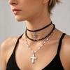 Gothic Y2K Cross Pendant Multi Layer Bead Necklace For Women Men Vintage Punk Grunge EMO Charm Jewelry Gift