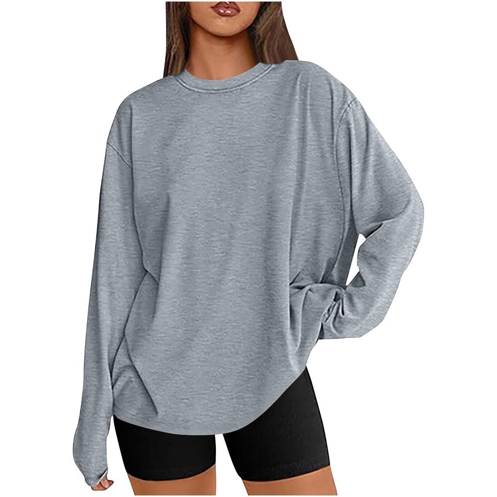 New Solid-color Long-sleeved Round-neck T-shirt A Loose and Casual Women's Top Is A Versatile Base Layer for Spring and Autumn