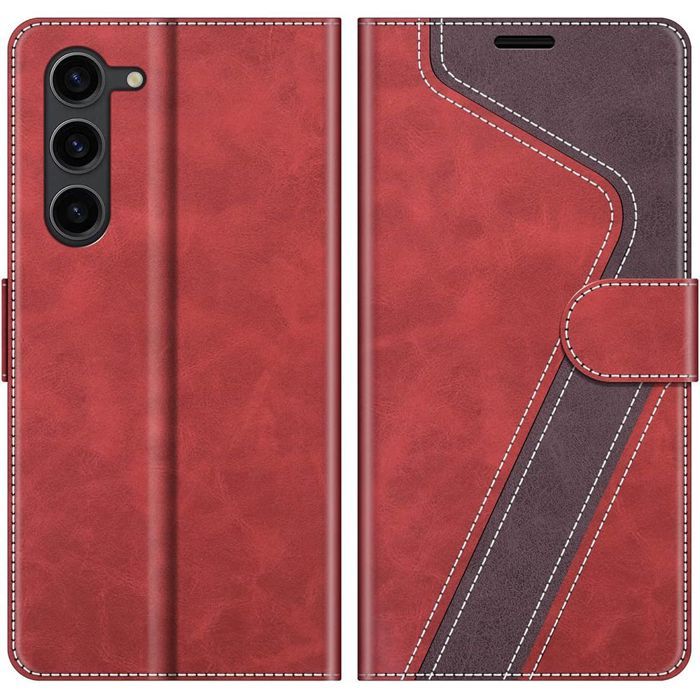 Coque de Protection - BOOLING - Samsung Galaxy A17 5G/4G - Cuir PU Rouge - Anti-Rayures - 2 Vitres