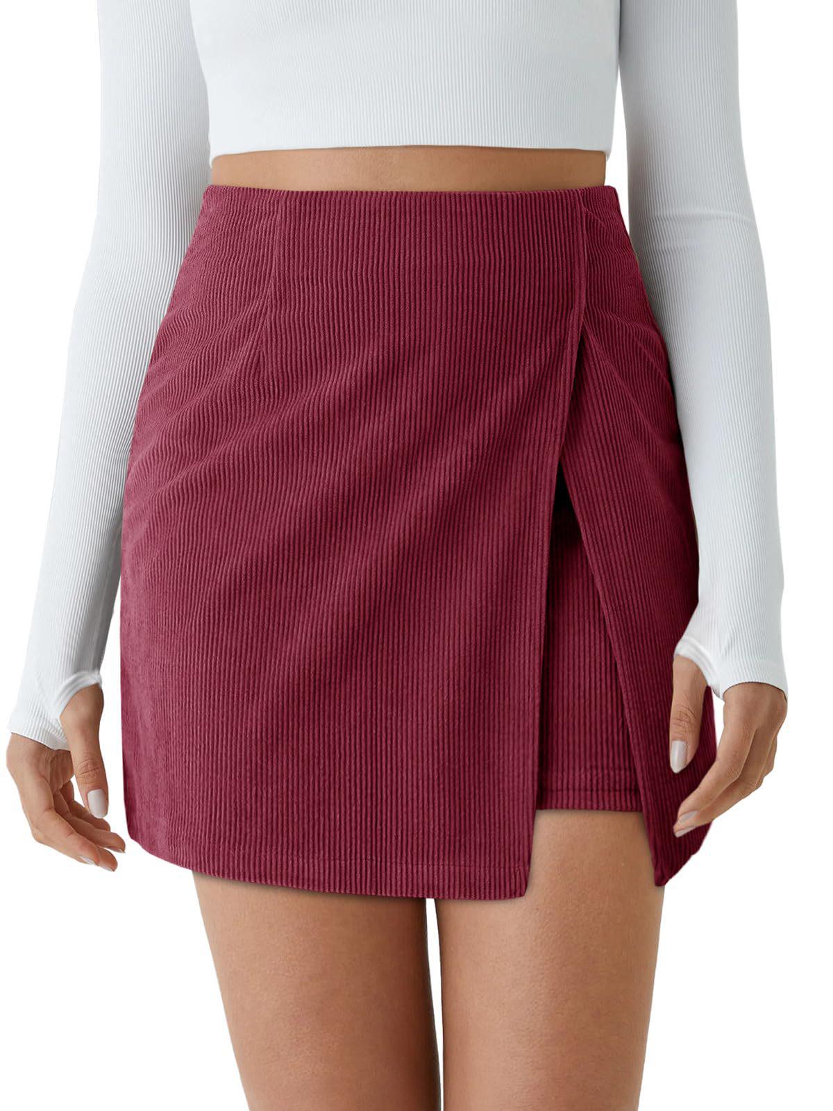 Women s Corduroy Mini Skirt - Spring/Summer High-Waist A-Line with Side Slit Small фуксия