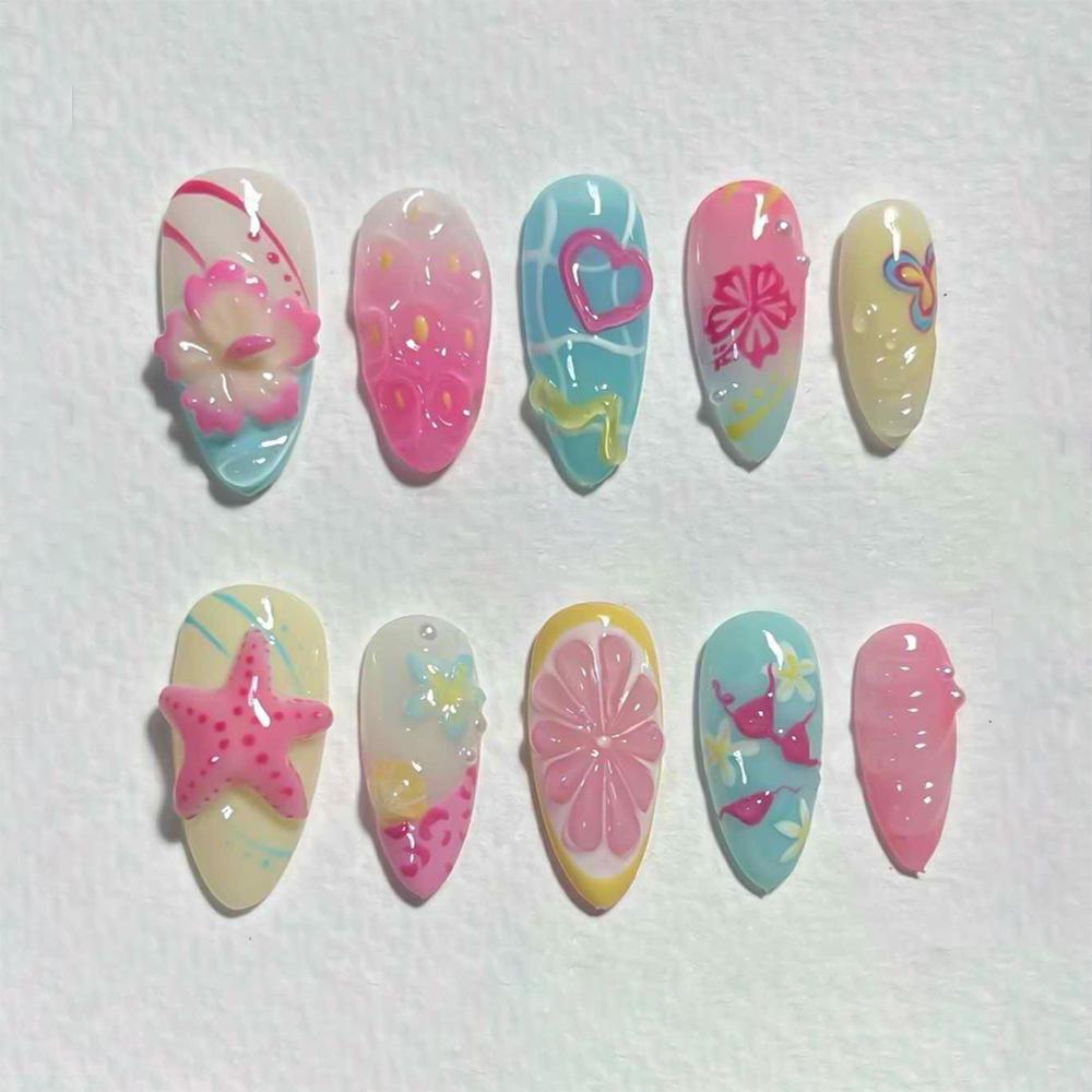 24 pcs Summer Macaron Color 3D Detachable Drip Glue Nails – Colorful, Wearable Nail Art